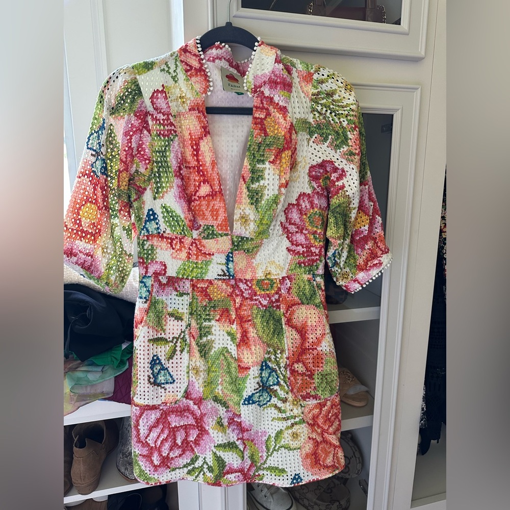 Farm Rio Eyelet Floral Vintage Mini Dress - NWOT - Picture 3 of 5